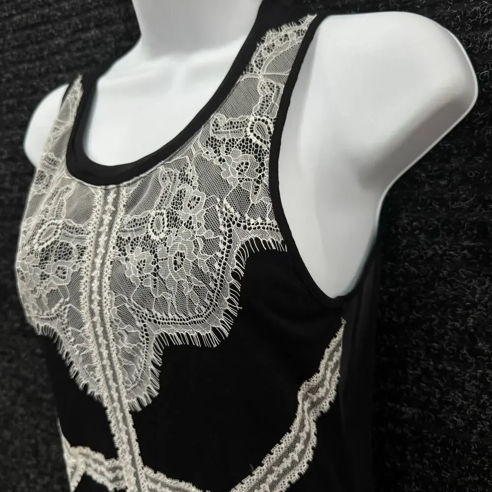 Karen Millen White Lace Tank Top Size 2 Romantic Sheer Black - Picture 6 of 10